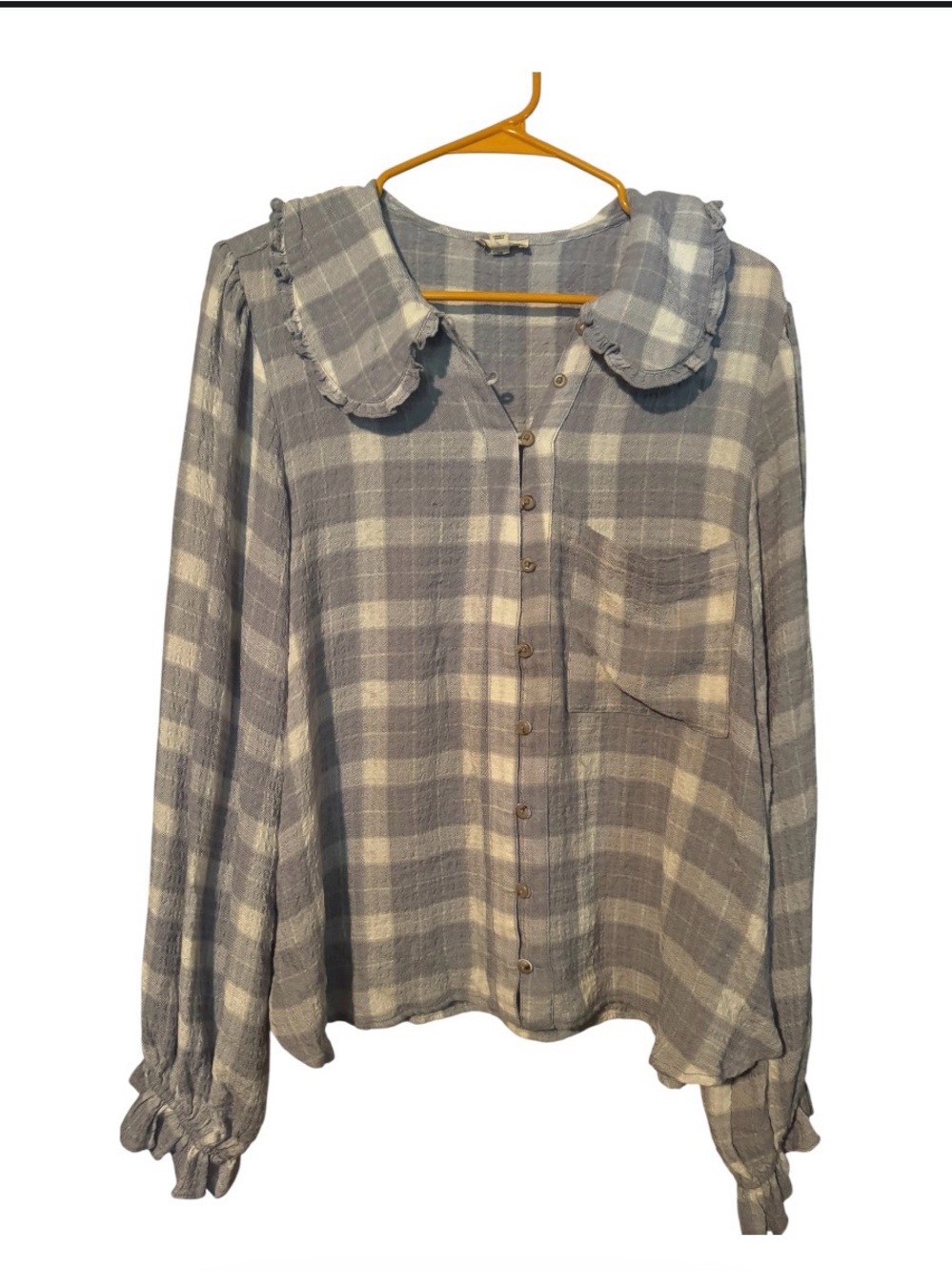 Pilcro by Anthropologie Keira Plaid Ruffle Collar Blouse - Size Large - Picture 2 of 6